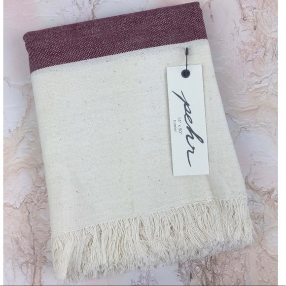 Pehr Designs Chambray Table Runner Fringe Edge Wine Cream Natural - Picture 5 of 12